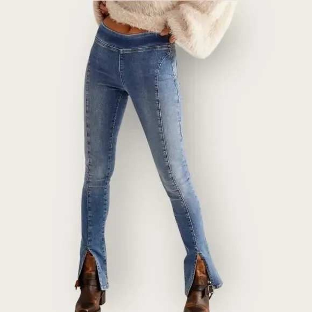 NWT We The Free Double Dutch Slit Skinny Pull On Jeans High Rise Size Large